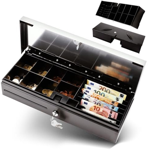 Olympia HS 170S Kassenschublade | Geldkassette abschließbar mit Schlitz | RJ12-kompatibel | 8 Münz- & 6 Scheinfächer | Bürobedarf Metallgeldbox für Handel & Gastronomie | 46x17x10 cm