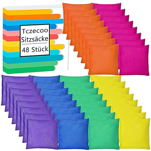 Tczecoo 48 Stück Sandsäckchen, Cornhole Säckchen, Nylon Sitzsäcke, Werfen Spiel Für Kinder, Outdoor Spiele, Sitzsack-Wurfspiel, Spaß Party Spiel, Karnevalsspielzeug, 6,3 x 6,3 cm