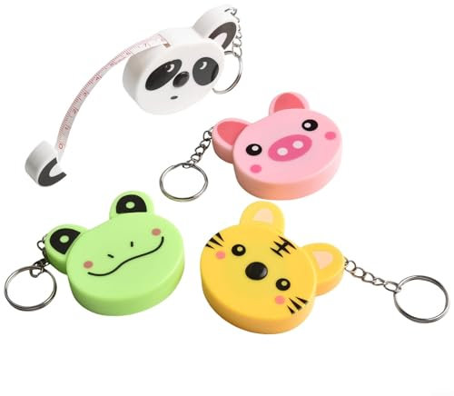Mètre ruban en forme d'animal mignon 4 pièces avec rétraction automatique et clé pour plus de commodité