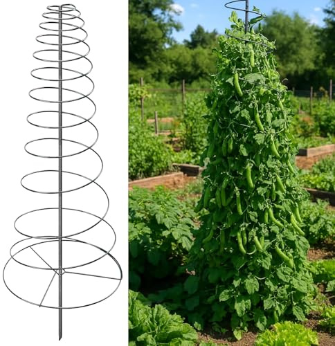 Rankgitter mit Spiralrahmen für Kletterpflanzen im Freien, 182,9 cm hoch, robustes Metall, Gartenpflanzenturm mit Kippschutz-Mittelstange, für Stangen, Bohnen, Beeren, Gurken, Zuckererbsen, Clematis