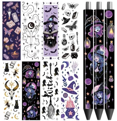 Peacoblue UV DTF Pen Wraps Transferaufkleber Hexen, 48 Stück wasserdichte HD-Druck UV DTF Pen Aufkleber für personalisierte DIY Bleistift Stift Handwerk Geschenke Schenken