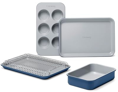 Caraway 6-Piece Ceramic-Coated Mini Bakeware Set | Naturally Non-Stick, Non-Toxic, Compact Baking Pans Set for Small Kitchens and Ovens, Baking Sheets, Navy