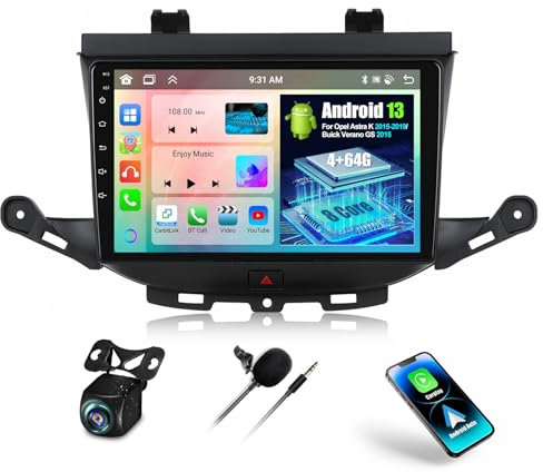 OiLiehu 4+64G 8 Kern Android 13 Doppel Din Carplay Android Auto Radio für Opel Astra K 2015-2019/Buick Verano GS 2015 Autoradio Mit Bildschirm 9 Zoll mit Bluetooth GPS FM RDS WiFi SWC DSP/EQ
