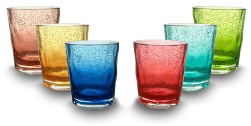 ARCA, Set di 6 Tumbler in Pasta Acrilica, per 6 Persone, Bicchieri Ideali per la Tavola, Resistenti e Duraturi, Collezione Crystal Bubbles, Colori Assortiti, 430 ml