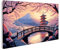 islandburner Prime Bild auf Leinwand Japanische Landschaft mit Kirschblüten und Pagode für Wohnzimmer Japanliebhaber Japanisches Bilder Wandbilder Poster