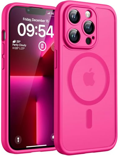 TOCOL Cover Magnetica per iPhone 13 Pro 6,1 Pollic, Compatibile con MagSafe, Protezione Fotocamera Integrata, Custodia Antiurto Traslucida Opaca, Rosa Caldo