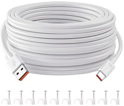Annlpoy alargador usb c cables usb tipo c 10 m, Cable de carga tipo C para Cámara de seguridad inalámbrica al aire libre 1080p, soporte magnético 2K, para cámaras de seguridad