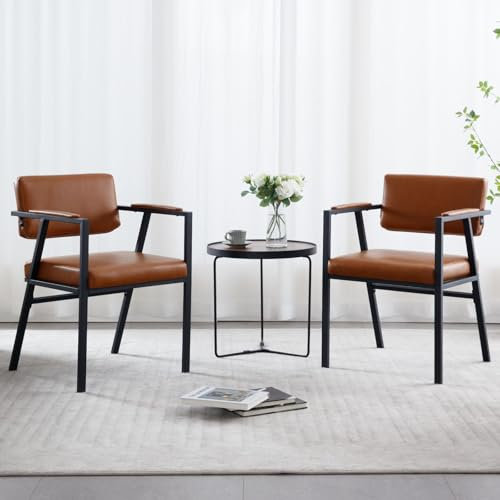 Ya-Home Esszimmerstühle 2er Set aus PU Leder Küchenstühle mit Rückenlehne modern Polsterstühle Küche Armlehnstuhl mit Metallgestell für Esszimmer/Wohnzimmer, Braun