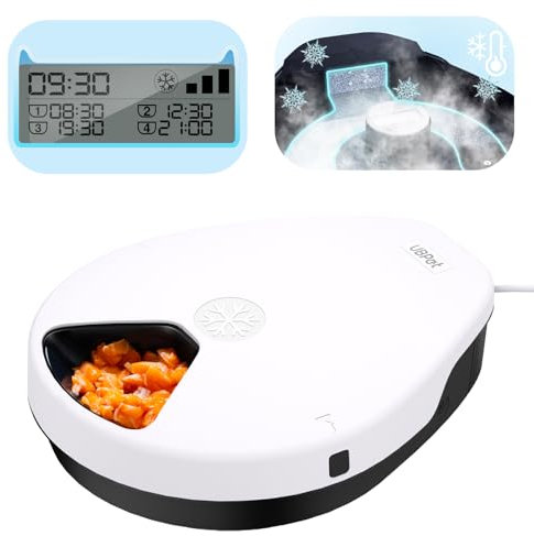 UBPET F10 Futterautomat Katze Nassfutter mit Kühlung, Halbleiter Kühlung, Timing-Funktion Futterautomat Katze, Quick Chills Soße Nassfutter Trockenfutter Katzen Futterautomaten, 5 Mahlzeit Katze Hund