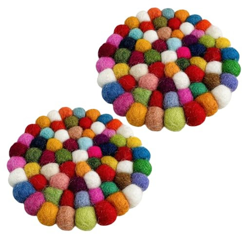 2 Stück Woll-Tischuntersetzer, Filz-Untersetzer, handgefertigte Filzuntersetzer für Getränke, Filzuntersetzer rund, Regenbogen-Filz-Untersetzer