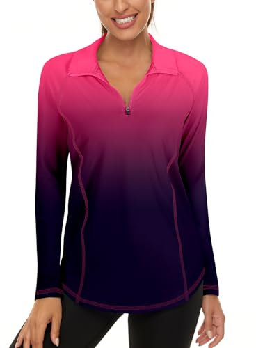 Akiooue Womens Long Sleeve UPF 50+ Running Tops 1/4 Zip Gym Sports Workout Cycling Golf Shirts Black Purple