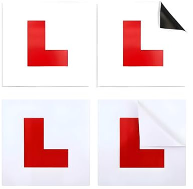 Pack of 4 L Plates for Learner Drivers, Self Adhesive Magnetic L Plates Sticker, Waterproof No Fading No Blow off Easy to Move Without Scratching L Plate for Internship Newbies New Drivers Automotive