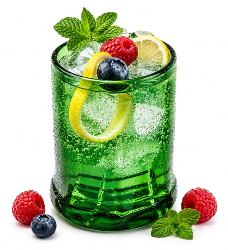 GoGiftid Upcycled Glasses 300ml – Handmade Green Tumblers Created Using Glenfiddich Whiskey Bottle | Recycled Eco-Friendly Barware for Cocktails & Iced Coffee (Pack of 1)