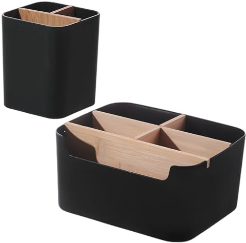 Schreibtisch Organizer, 5 Fächer Bambus Büro Organizer mit Stifthalter, Tisch Organizer Desktop, Aufbewahrungsbox Desk Organizer, Stationery Storage Box für Kosmetika, Haftnotizen, Kleine Gegenstände