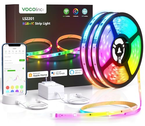 OBA VOCOLINC Smart LED-Streifen LS2201, RGB+IC, 5 Meter, WLAN 2,4 GHz, 16 Millionen Farben, kompatibel mit Apple HomeKit, Google Home, Alexa