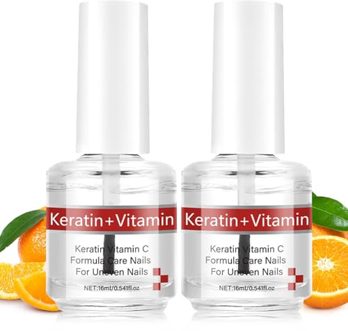 KYDA 2 Pcs Keratin + Vitamins C Nail Care Oil, Nail Growth and Strengthener Keratin Cuticle Treatment Oil, Moisturizing Base Coat for Dry, Damaged Nails