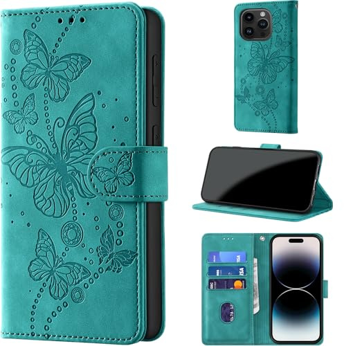 for iPhone 15 Pro Wallet Case Flip, Turquoise