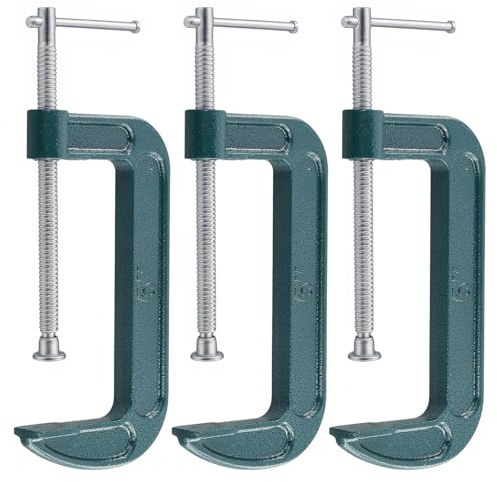 LEXININ 3 Pcs 6 Inch G Clamp, Jaw Opening 140mm Green C Clamps for Woodworking Welding Building, Malleable Cast Iron
