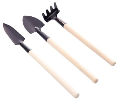 Garden Tools, 3 Pcs Mini Gardening Tool Set - Rust-Resistant Iron Spade, Shovel, and Rake for Pot Planting, Indoor Plants, Herb Garden, and Care