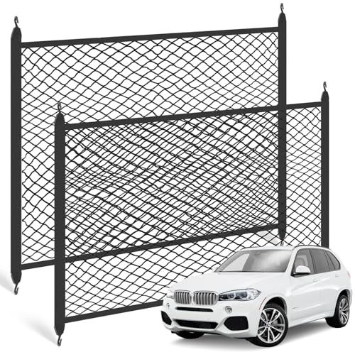 2PCS Kofferraumnetz Auto Gepäcknetz 120x80cm und 80x60cm mit 4 Haken, Kofferraum Netz Ladungssicherung Hochelastisch für die Meisten Autos