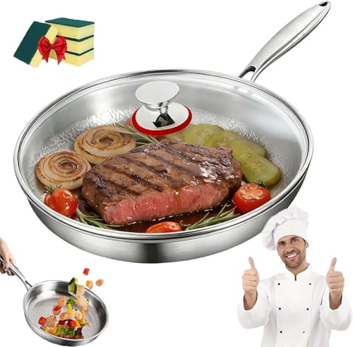 DZ'HUE Titanium Pro Pfanne, 2026 Upgraded Titanium Frying Pan, Titan Pfanne Uncoated With Lid 26/28/30 Cm, Compatible With Induction And All Hobs (With Lid, 30CM)