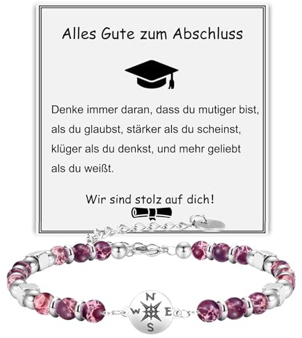 TJUSPIRIT Abschluss Geschenk Kompass Armband für Frauen | verstellbar 15,5 cm + 5 cm, Abschlussgeschenk für Tochter, Nichte, Schwester, Freundin inklusive Grußkarte & Geschenkbox