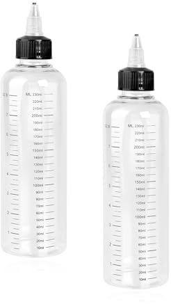 Hopzab 2pcs 250ml Clear Hair Dye Squeeze Bottles, With Measurement Markings, Precision Spouted Applicator Bottles, Suitable for Hair Dye, Colourants, Essential Oils and Salon Styling