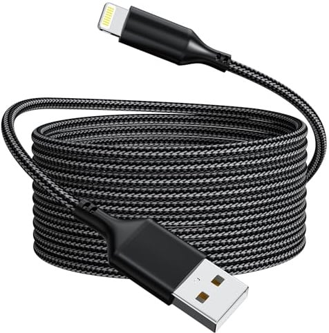 iPhone Ladekabel 5m [MFi Zertifizierung], Extra Lange Nylon Gevlochten Lightning Kabel USB A Auf Lightning 2.4A Schnelllade für iPhone 14/13/12/11/Pro/Xs Max/X/8/7/Plus/6S/6/SE/5S iPad, Schwarz