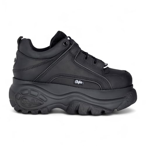 Buffalo 1339-14-2.0 Damen-Sneaker aus schwarzem Leder mit klobiger Plateausohle