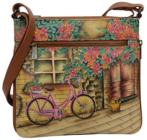 Anuschka Damen Expandable Travel Crossbody Erweiterbare Umhängetasche, echtes Leder, Vintage-Fahrrad