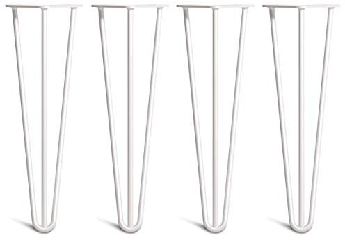 [HLC] 4 x Hairpin Table Legs – Superior Double Weld Steel Construction With Screws, Build Guide & Protector Feet Worth £8 Included! – 10mm Steel [16/40cm,White]