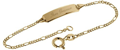 trendor Armband mit Gravur 585 Gold für Kinder Länge 14 cm inklusive Wunsch-Gravur Armkette mit Gravur für Mädchen und Jungen, Armband aus Echtgold, 08654-14