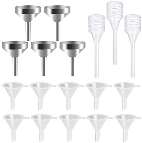 EMAGEREN Metal & Plastic Funnel Set - 15 Pcs, Essential Oil Funnel with Mini Pipettes for Filling Small Containers