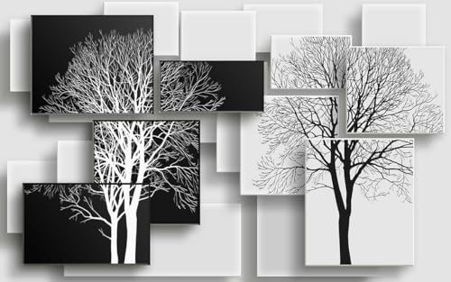 HXA DECO - Impression sur Toile, Décoration Murale Tableau Moderne, Tableau Graphique Arbres sur Fonds Noir et Blanc - 80x50 cm
