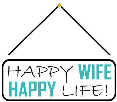 Blechschild 27x10cm gewölbt mit Kordel Happy Wife Happy Life Deko Geschenk Schild