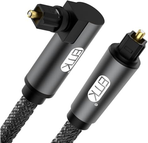 EMK Optisches Kabel, 360 Grad Rotierend Optisches Kabel Winkelstecker, Digital Optisches Kabel Gewinkelt, 90 Grad Toslink Kabel Kompatibel mit Soundbar, TV, PS4, Xbox, Heimkino (90 Grad Grau, 5M)