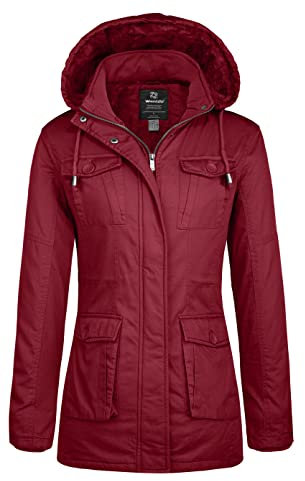 Wantdo Abrigo Cálido Invierno Abrigo Forro Polar Grueso Parka Casual Militar Exteriores Parka de Moda Slim Fit Mujeres Rojo L