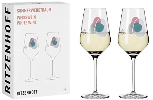 RITZENHOFF 3611001 Weißweinglas 300 ml - Serie Sommerwendtraum Set Nr. 1, 2 Stück mit Aquarellkreisen - Made in Germany