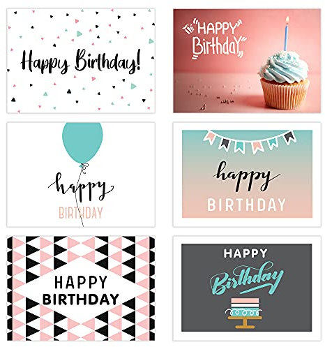 Friendly Fox Geburtstagskarten Klappkarten, 6 Glückwunschkarten zum Geburtstag DIN A6 Faltkarten mit Umschlag, Happy Birthday Karten (S3)