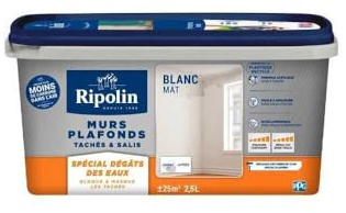 Peinture murs et plafonds intérieur - blanc mat - 2,5L RIPOLIN