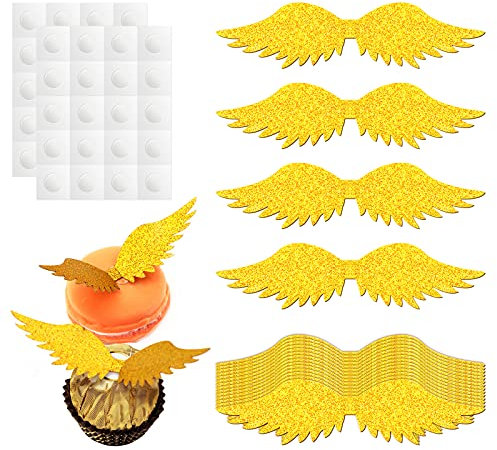 SAVITA 36 Stück Goldene Flügel Cupcake Topper Kindergeburtstag Cupcake Deko Zauberer Geburtstag Party Kuchendekoration Tortendeko für Süßigkeiten Fans Party Geburtstag Backen Muffin Topper Deko