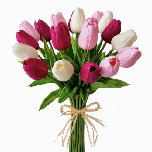 Mandy's Künstliche Tulpen, Seide, 34,3 cm, für Neujahr, Frühling, Muttertag, Ostern, Geschenke, Großpackung, Zuhause, Küche, Hochzeitsdekoration, Pinktöne, 20 Stück