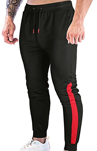 Haiorziyou Jogginghose Herren Sporthose Fitness Slim Fit Hose Elastische Taille Streifendesign Trainingshose Einfarbig/Farbblock Freizeithose Männer Mid-Waist Sportliche Yogahose Mit Taschen