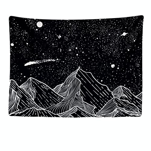 Ulticool - Wandteppich Tapestry Dekoration Wohnung - Berge Natur Universum Schwarz Weiß- 200 x 150 cm groß - Wandtuch Wandbehänge - Accessoires für Schlafzimmer Wohnzimmer Kinderzimmer