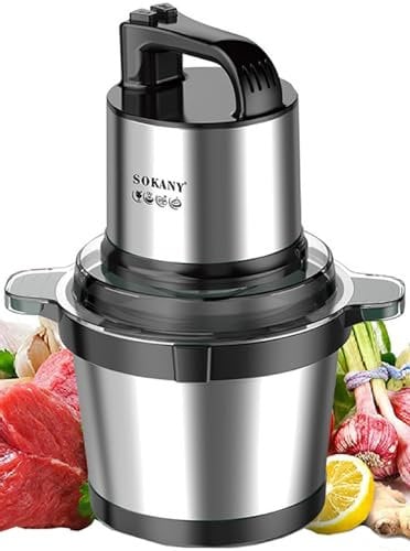 SOKANY Hachoir Électrique Mini hachoir a viande electrique Avec Bol Acier Inox, robot mixeur petit Avec 2 niveaux de vitesse et 4 Lames en inox (SK-7028, 800W, 4L)
