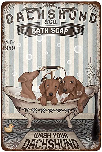 Loyience Retro Metall-Blechschild Badezimmer Schild Dackel And Co. Bad Soap Wash Your Dackel Poster Wanddekoration Vintage Badezimmer Bauernhaus Home Toilette Bad Schilder Wanddekoration (20,3 x 30,5