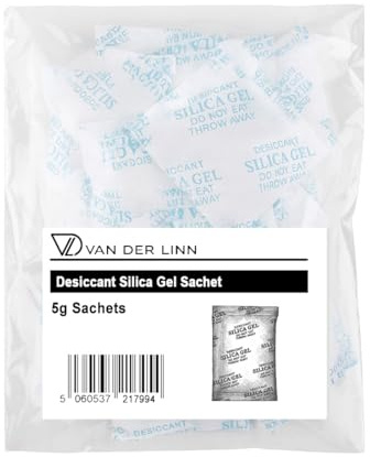 Van Der Linn Desiccant Silica Gel Sachet, 5g Desiccant Packets Moisture Absorber Dehumidifier (100)