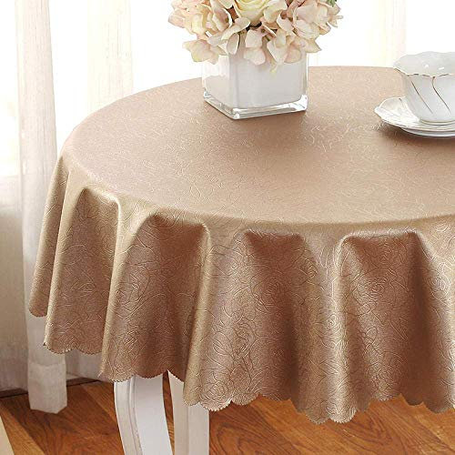 GELISURE Water Resistant Table Cloth Pvc Anti Scald Anti Chilli Oil Folding Oil Proof Stain Resistant Mildew Proof Rose Champagne Round Diameter 200cm