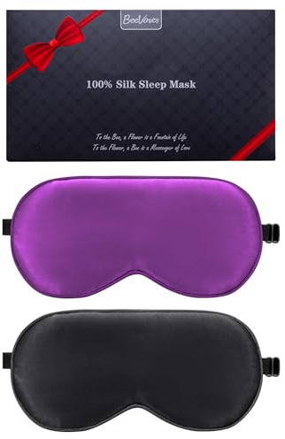 BeeVines 100% Silk Sleep Mask, Blackout Eye Masks (Black & Rich Purple) | Natural Pure Silk Eye Shade, Real Silk Eye Cover for Sleeping, with Adjustable Strap, Reduces Puffy Eyes, Traveling Gifts