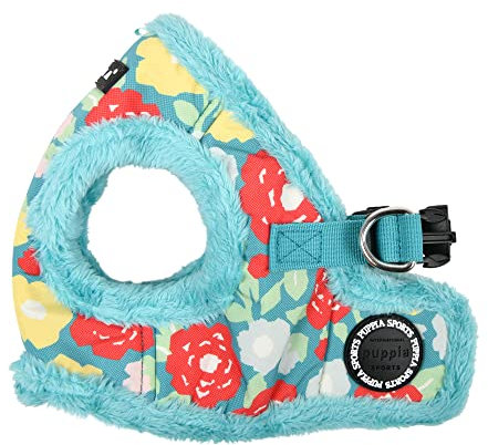 Puppia Gianni Vest Hundegeschirr Step-in Warm Winter Blumenmuster für kleine und mittelgroße Hunde, Aquamarin, Größe M